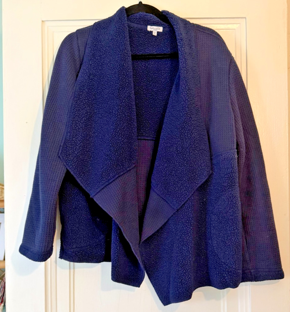 Navy Blue Splendid Waffle and Fleece Open Cardigan Size Large